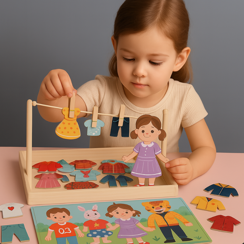 Child playing with a dress-up puzzle toy