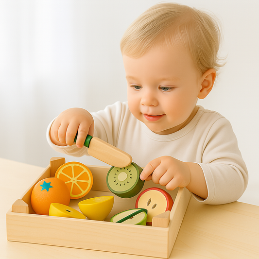 Wooden Pretend Kitchen - Montessori Cutting Fruit & Vegetable Set